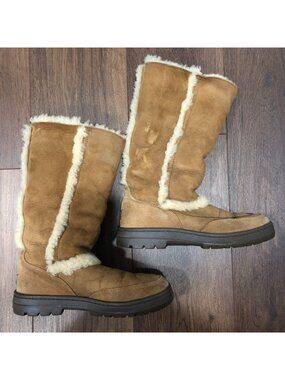 UGG Australia Sundance II Sheepskin Upper Tall Winter Boots Womens Sz 8 Brown